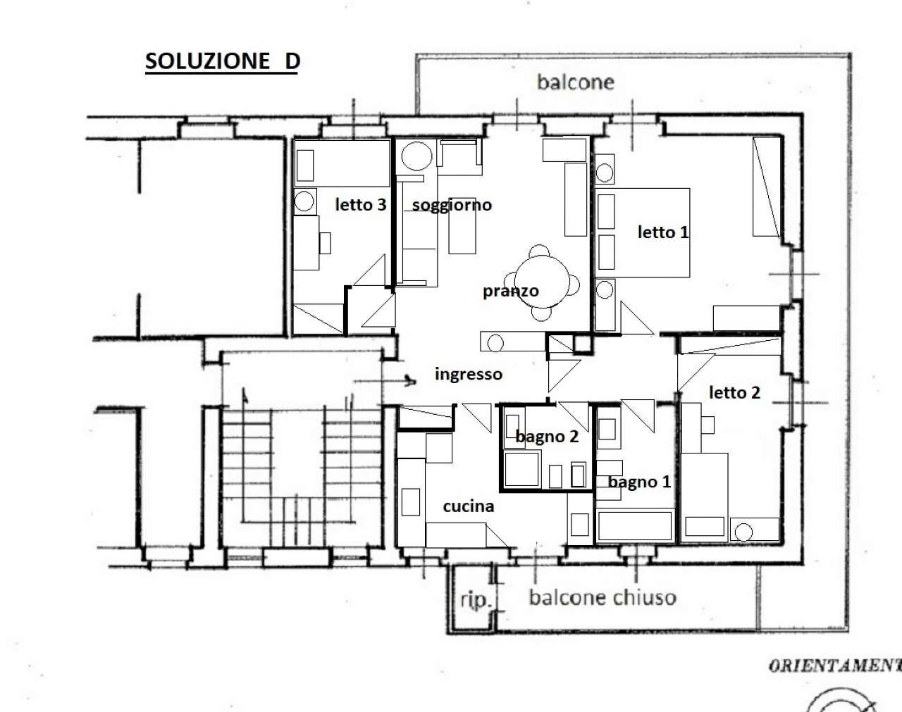 soluzione d - Trilocale via Val d'Ossola, Roma - planimetria 1