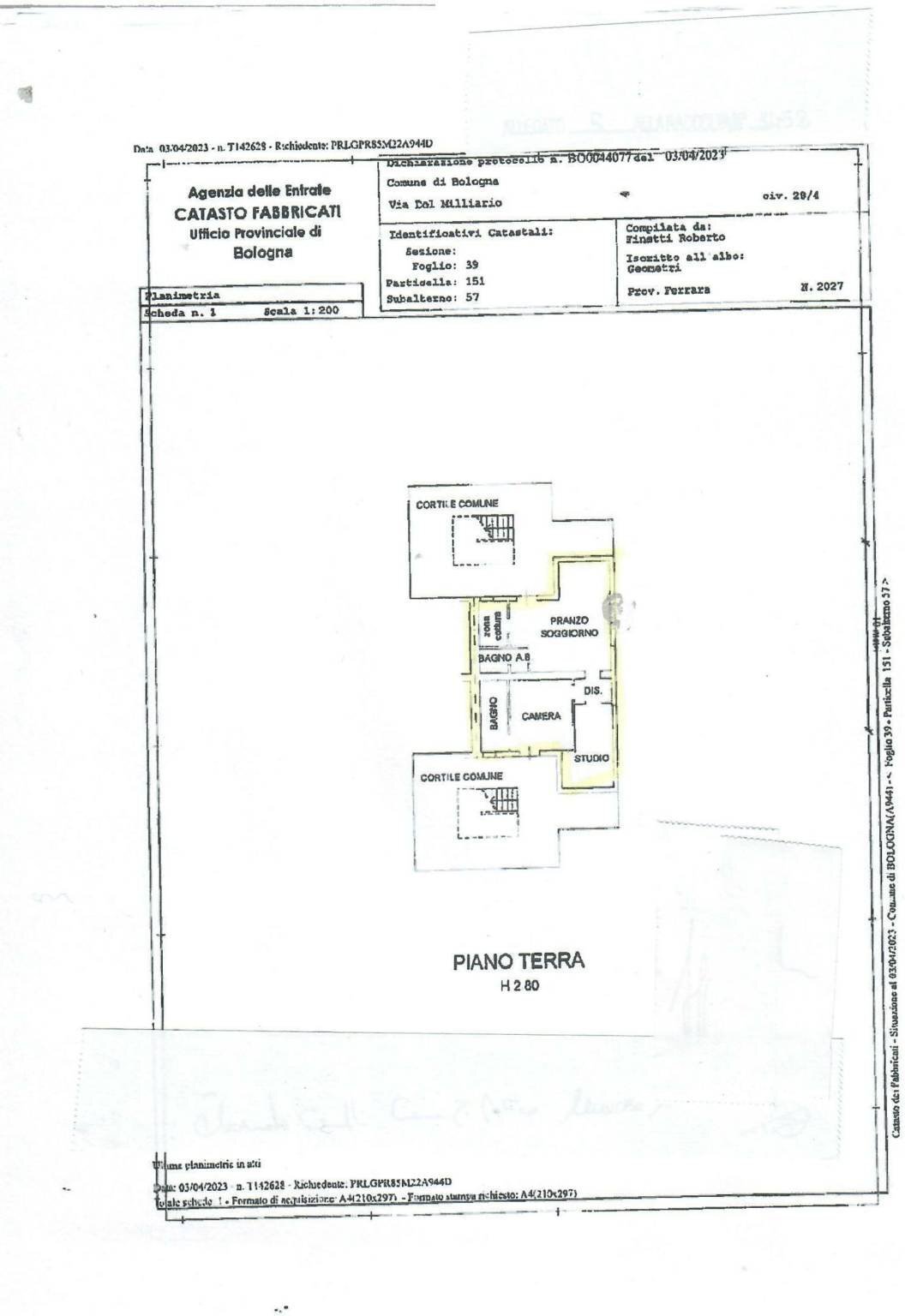 Three-room apartment via del Milliario, 28/4, Bologna (neighborhood Santa Viola) - floor plans 1