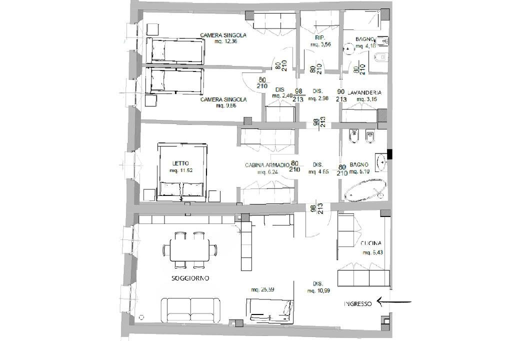 Quadrilocale Via Giovanni Pico, Mirandola - planimetria 1