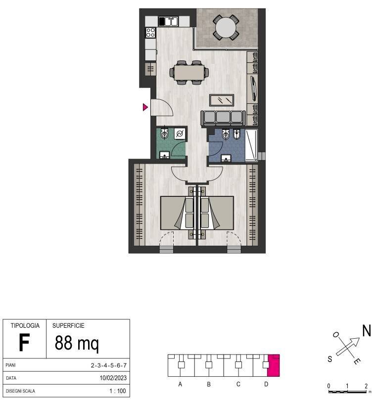 Foto 18 - Trilocale Via Umberto Terracini, Bologna - planimetria 1