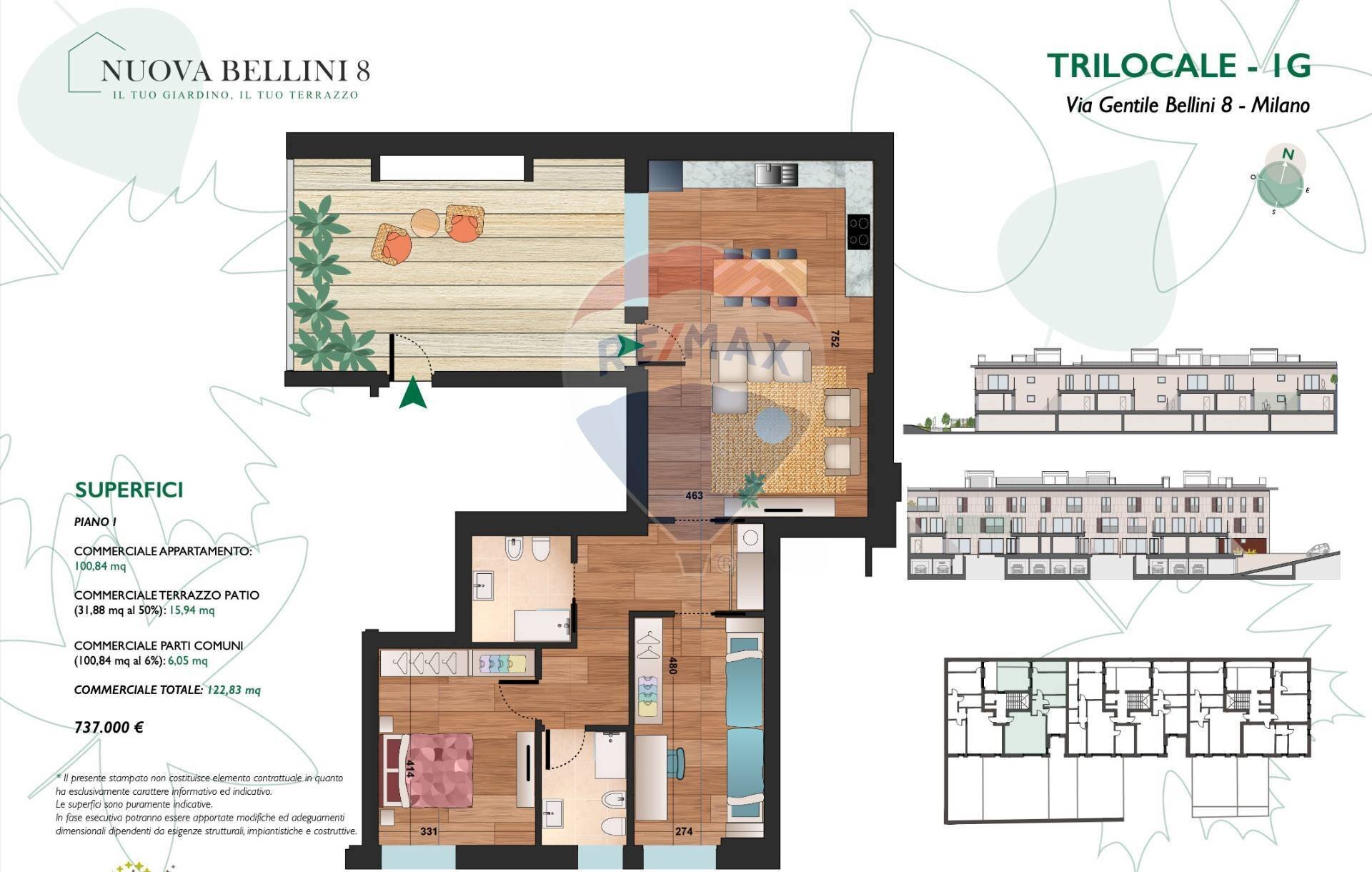 Pianta 2D - Appartamento Via Gentile Bellini
 
8, Milano - planimetria 1