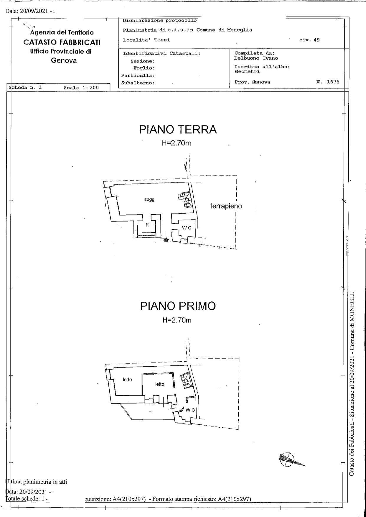 PLAN . CASA TESSI - Casa semi indipendente LocalitaTessi
 
49, Moneglia - planimetria 1