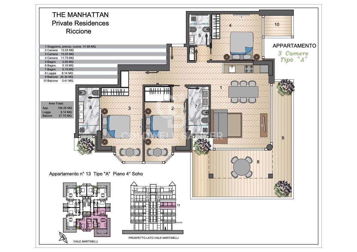 Foto 3 - Four-room apartment Viale Martinelli, Riccione - floor plans 1