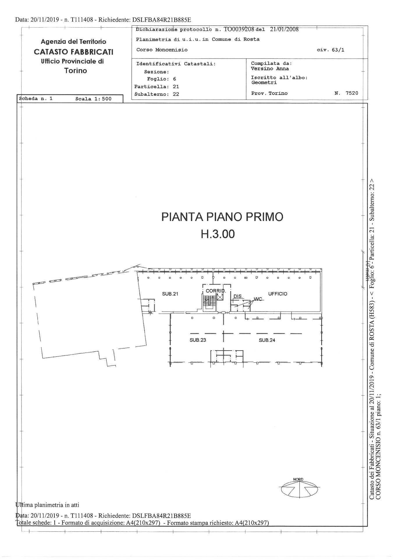 Foto 13 - Locale Commerciale CORSO MONCENISIO
 
63, Rosta - planimetria 1