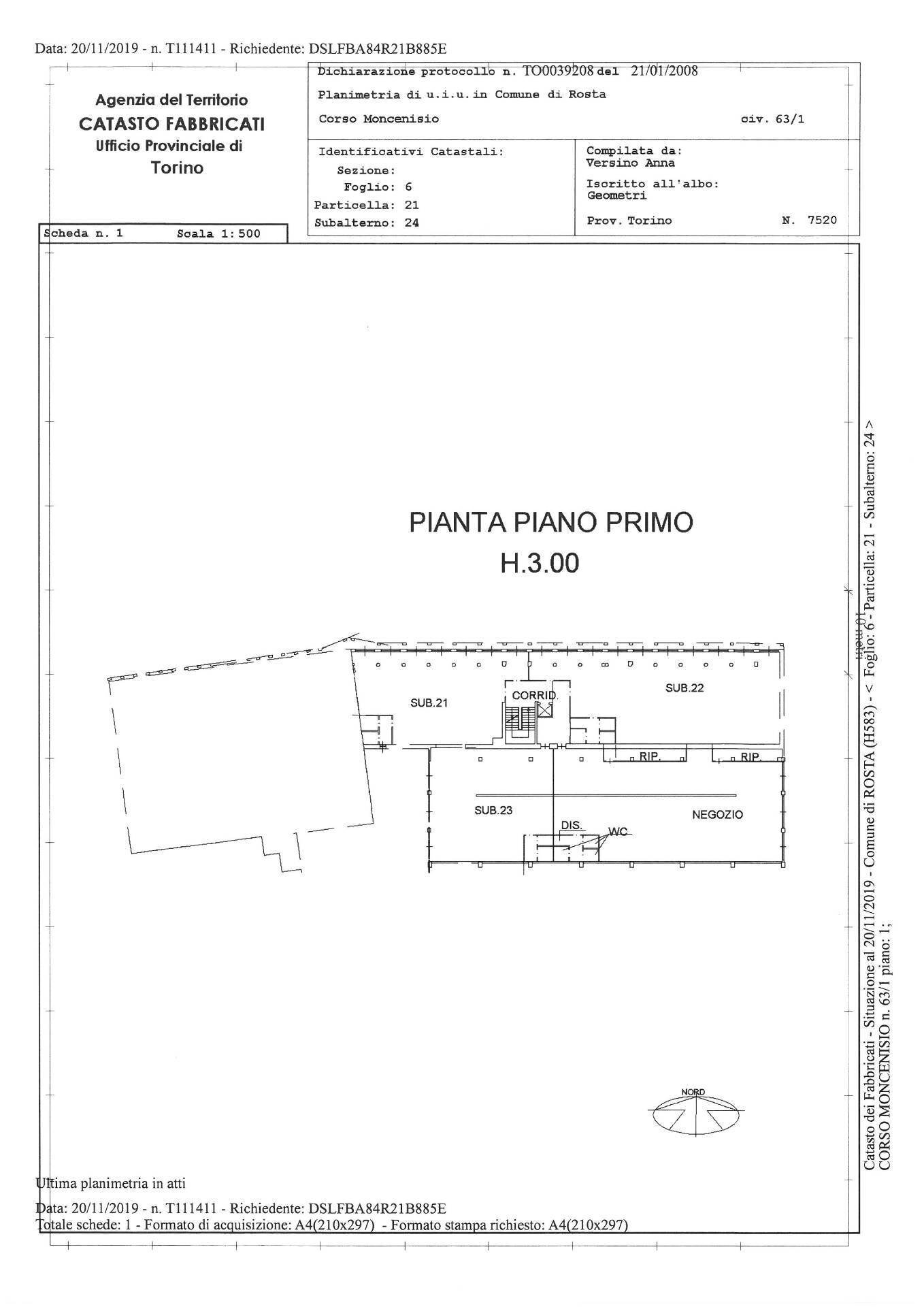 Foto 12 - Locale Commerciale CORSO MONCENISIO
 
63, Rosta - planimetria 1