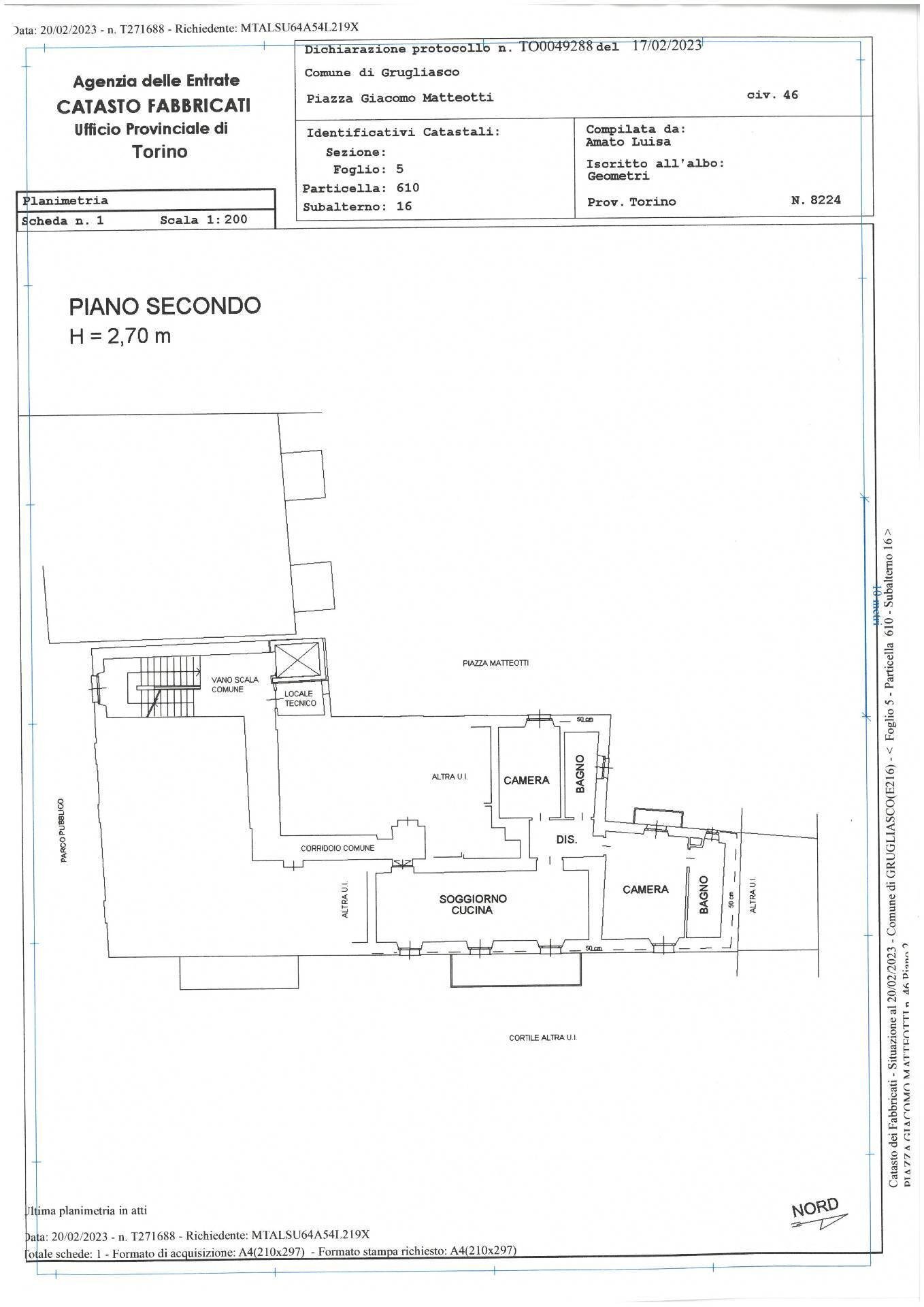 Foto 40 - Trilocale PIAZZA MATTEOTTI
 
46, Grugliasco - planimetria 1