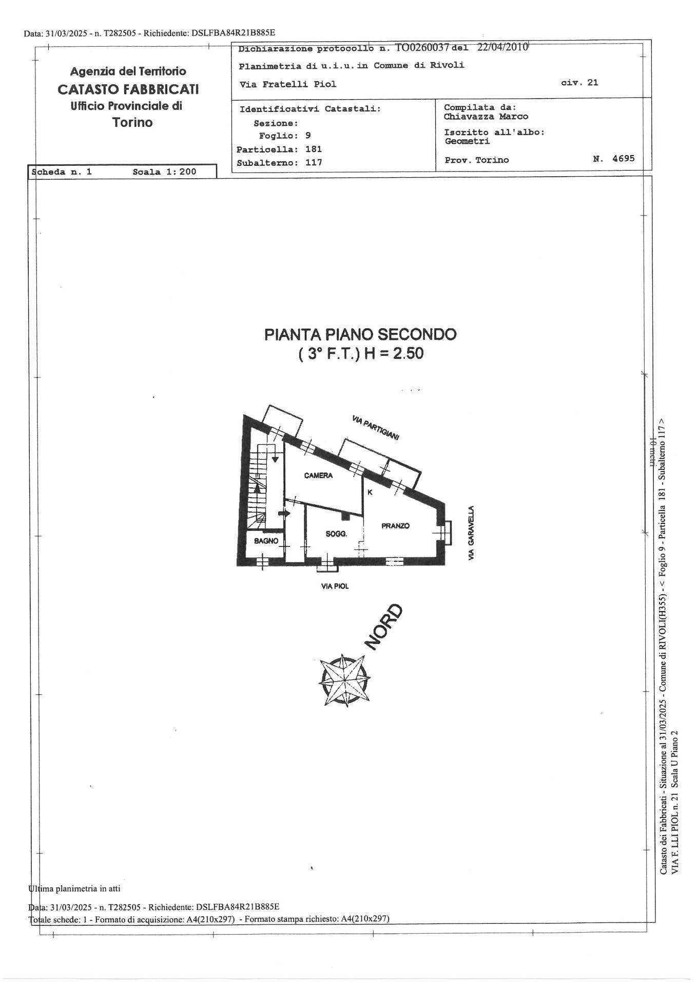 Foto 43 - Trilocale VIA F.LLI PIOL
 
21, Rivoli - planimetria 1