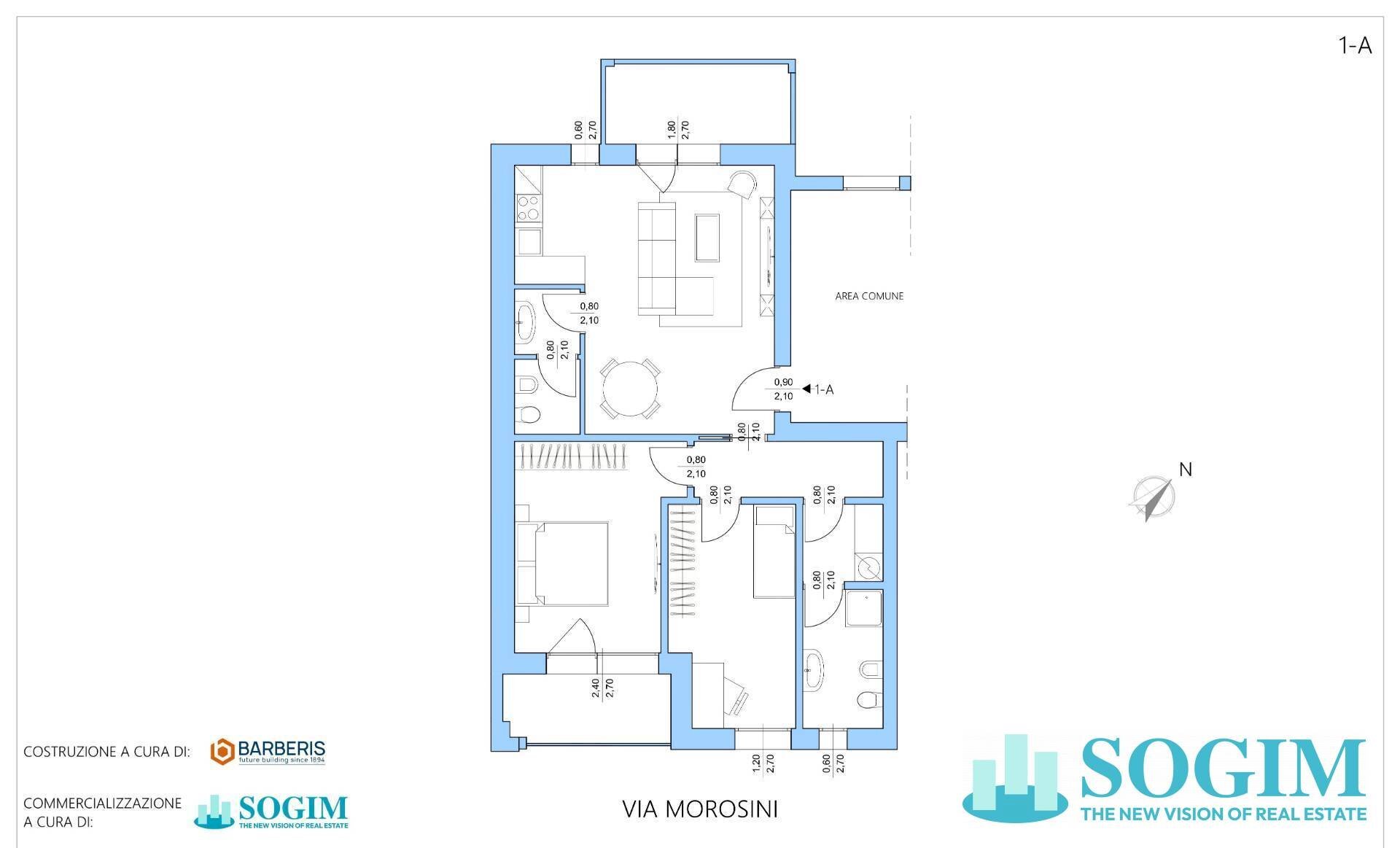 Foto 13 - Three-room apartment Via Morosini
 
28, Milano - floor plans 1