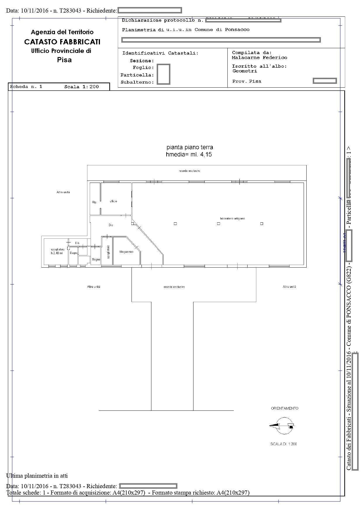 Foto 7 - Attività Commerciale Via Giuseppe Di Vittorio
 
snc, Ponsacco - planimetria 1