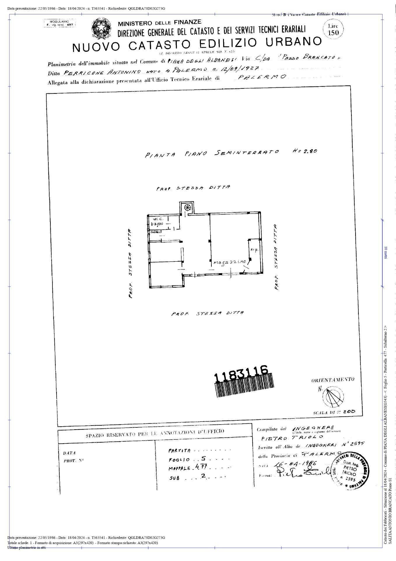 Foto 27 - Villa c.da Passo Brancato
 
snc, Piana degli Albanesi - planimetria 1