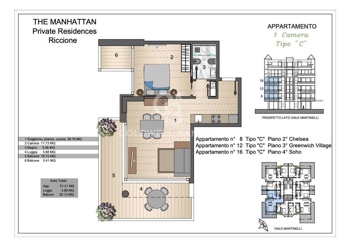 Foto 4 - Two-room apartment Viale Martinelli, Riccione - floor plans 1