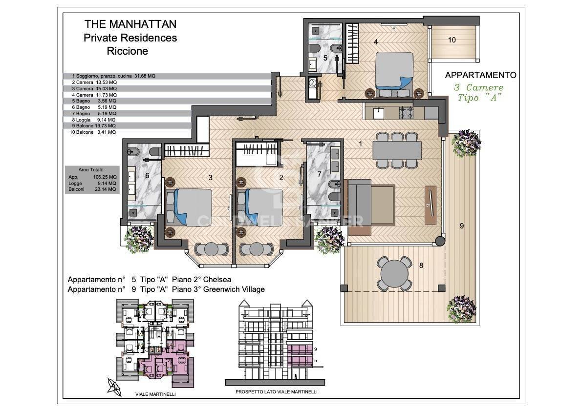 Foto 4 - Quadrilocale Viale Martinelli, Riccione - planimetria 1