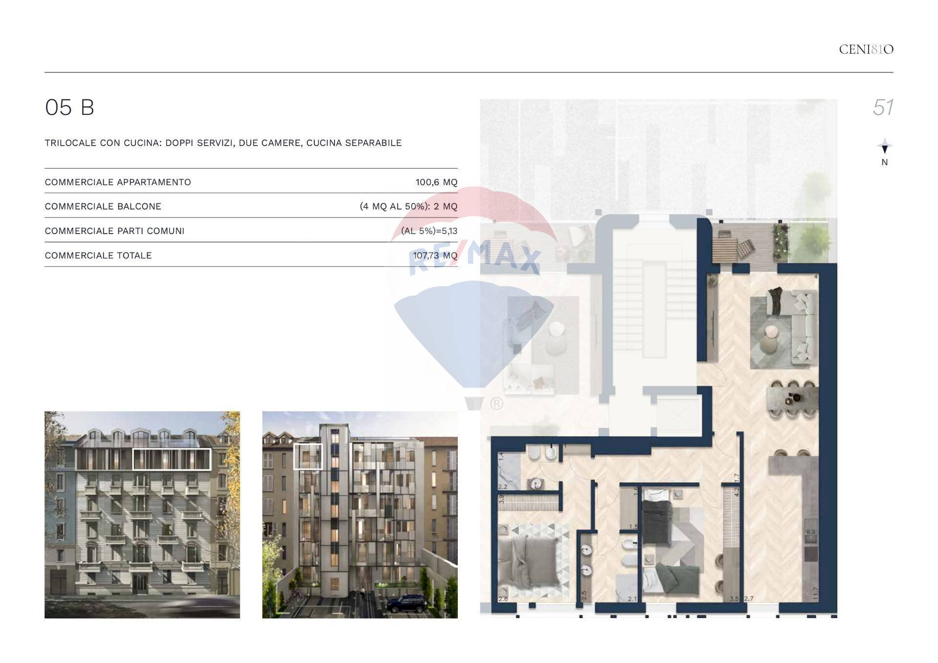 Pianta 2D - Trilocale Milano - planimetria 1