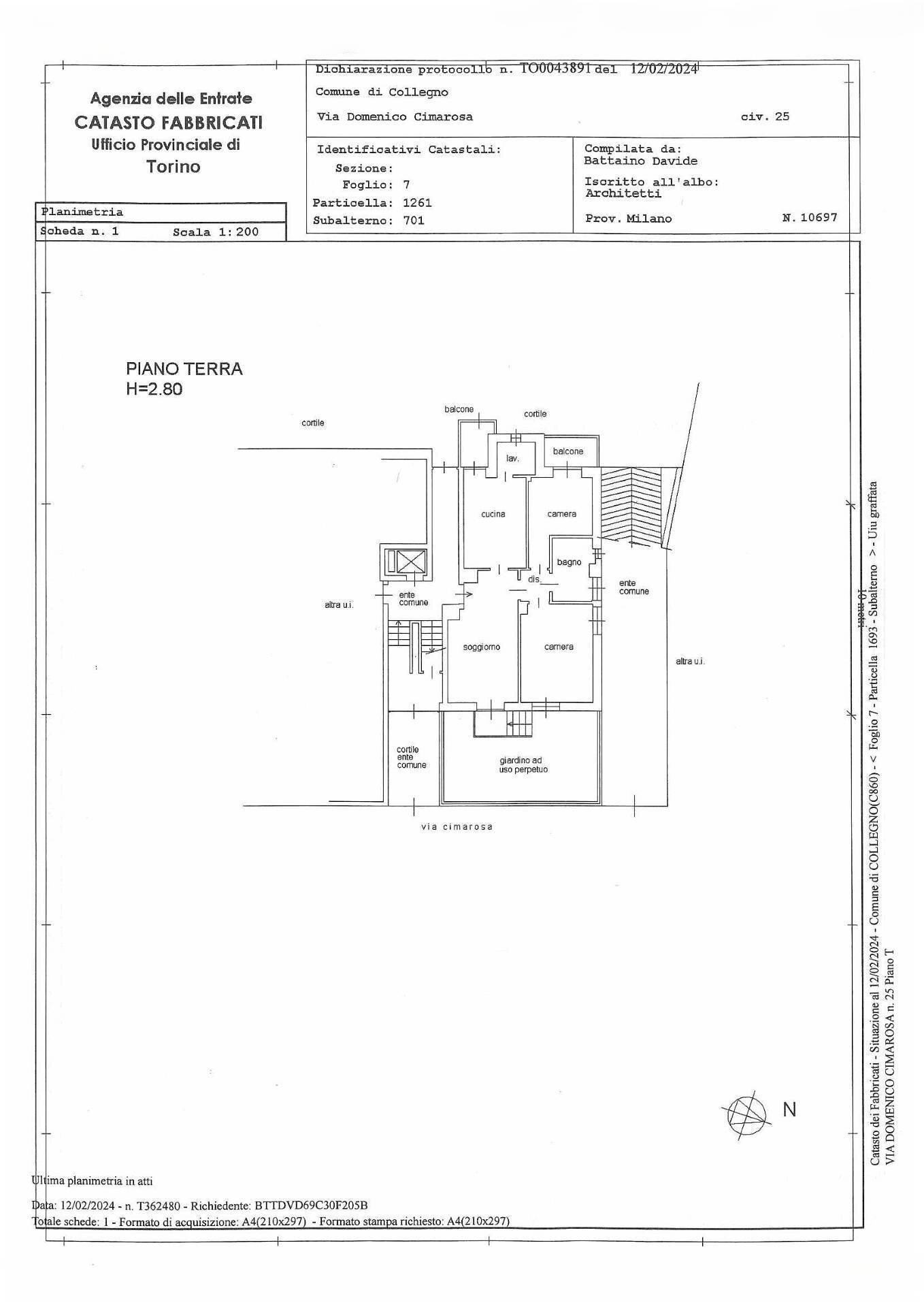 Foto 31 - Quadrilocale Via Domenico Cimarosa
 
25, Collegno - planimetria 1