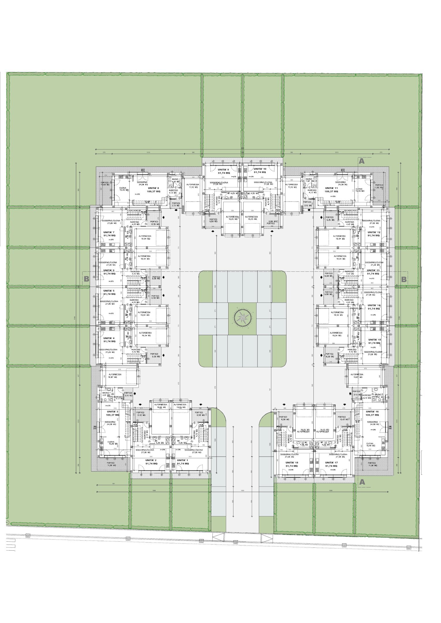 planimetria piano terra - Villa a Schiera via Chiusura, frazione Chiusura, Imola - planimetria 1