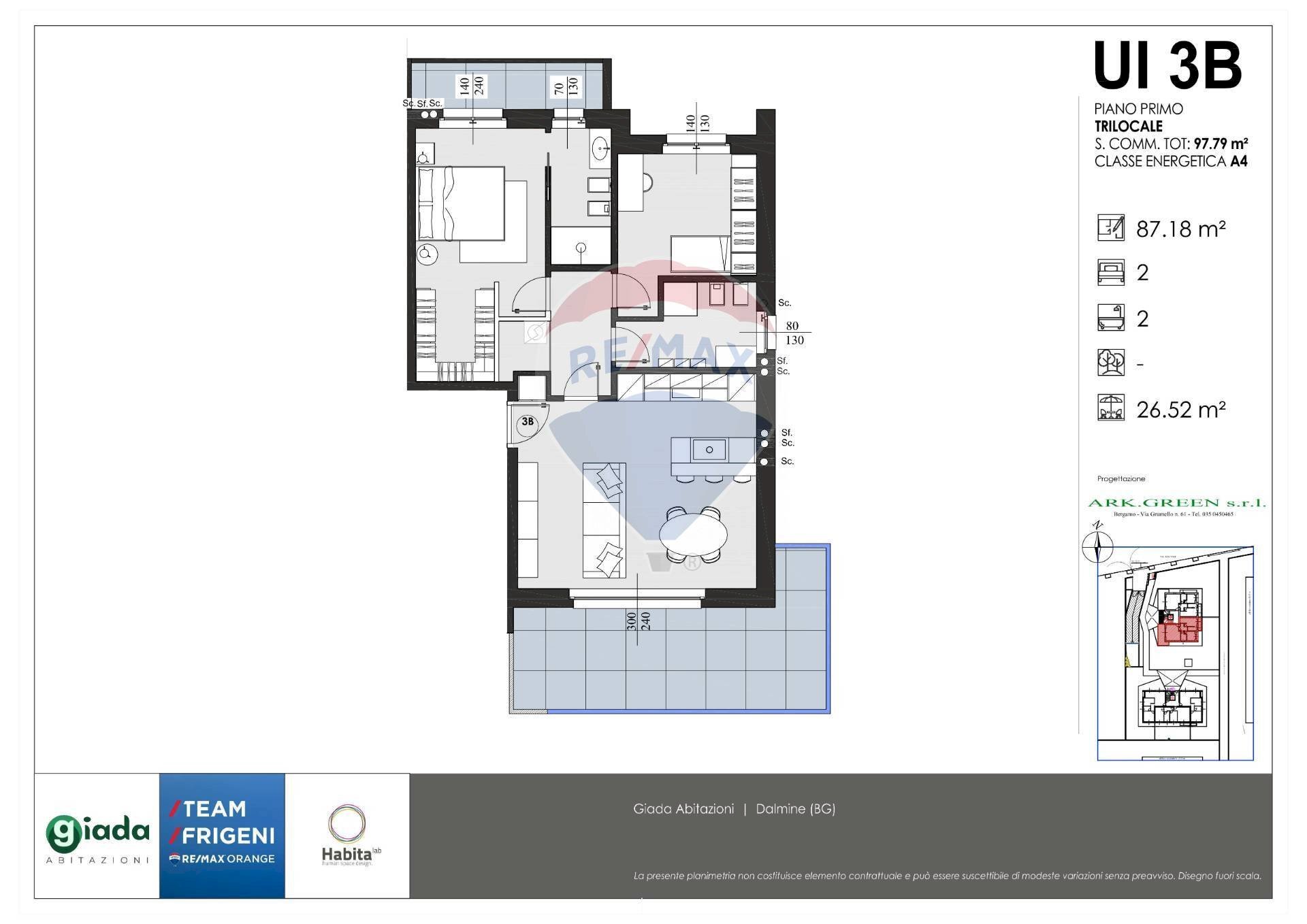 Pianta 2D - Three-room apartment VIA BASTONE, Dalmine - floor plans 1
