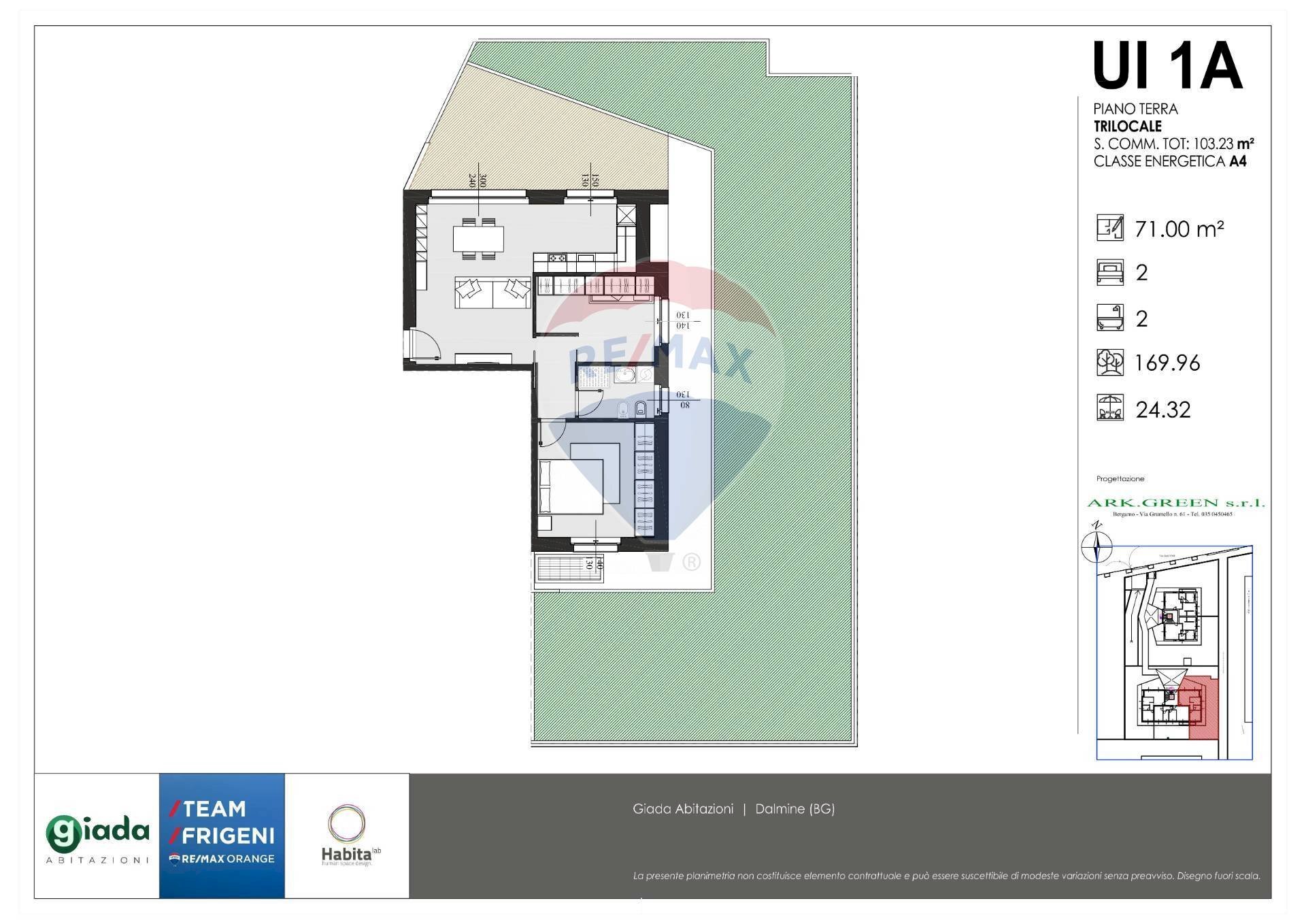 Pianta 2D - Three-room apartment VIA BASTONE, Dalmine - floor plans 1