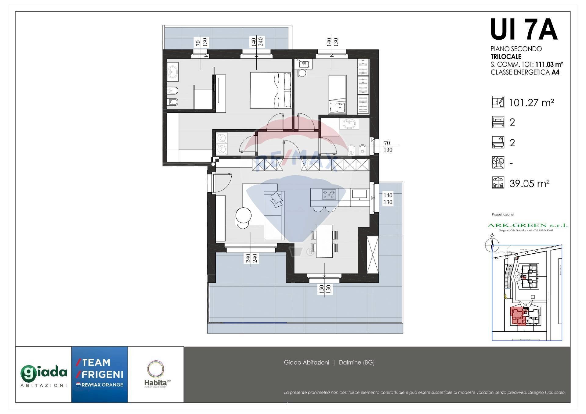 Pianta 2D - Three-room apartment VIA BASTONE, Dalmine - floor plans 1