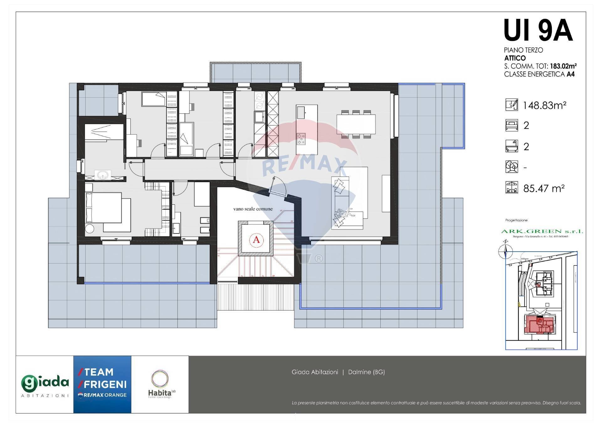 Pianta 2D - Attic VIA BASTONE, Dalmine - floor plans 1