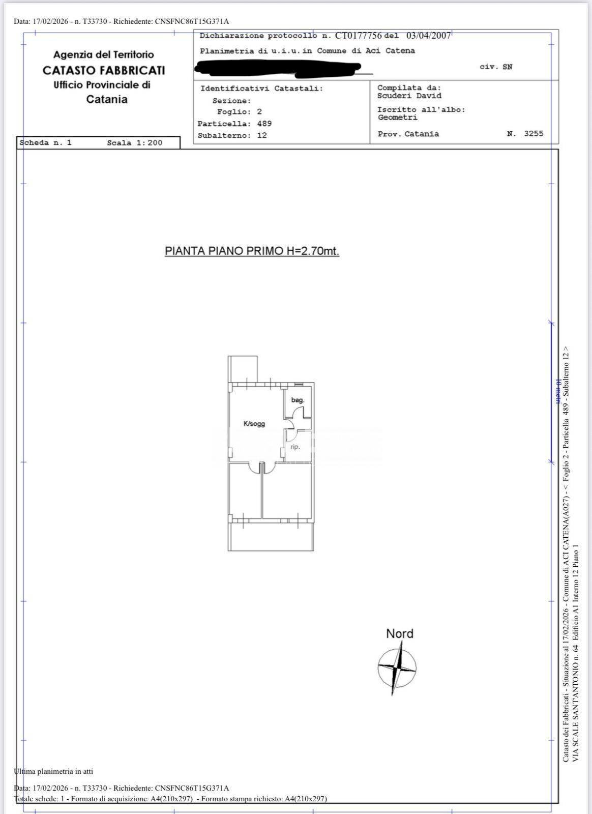 Foto 6 - Trilocale Via Scale di Sant'Antonio, Aci Catena - planimetria 1