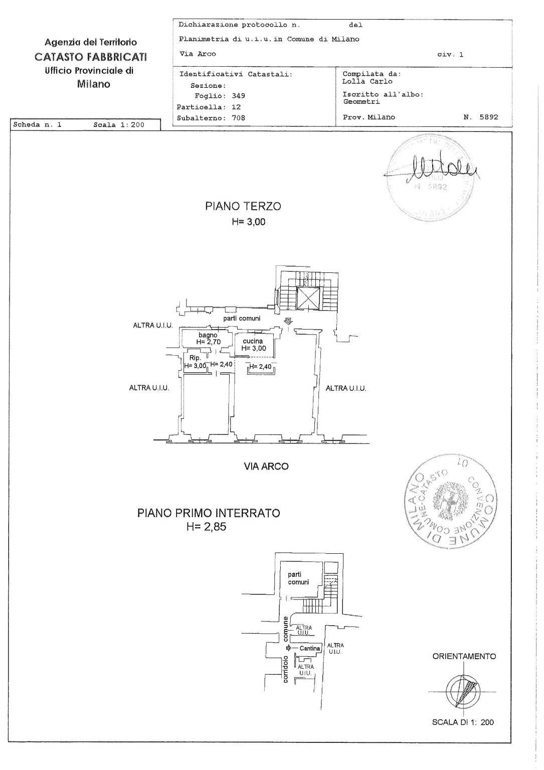 Trilocale via Arco, 1, Milano - planimetria 1