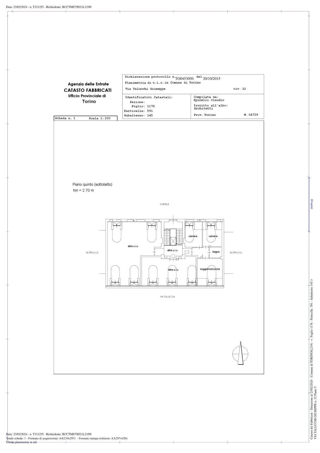 Trilocale via Giuseppe Talucchi, 32, Torino - planimetria 1