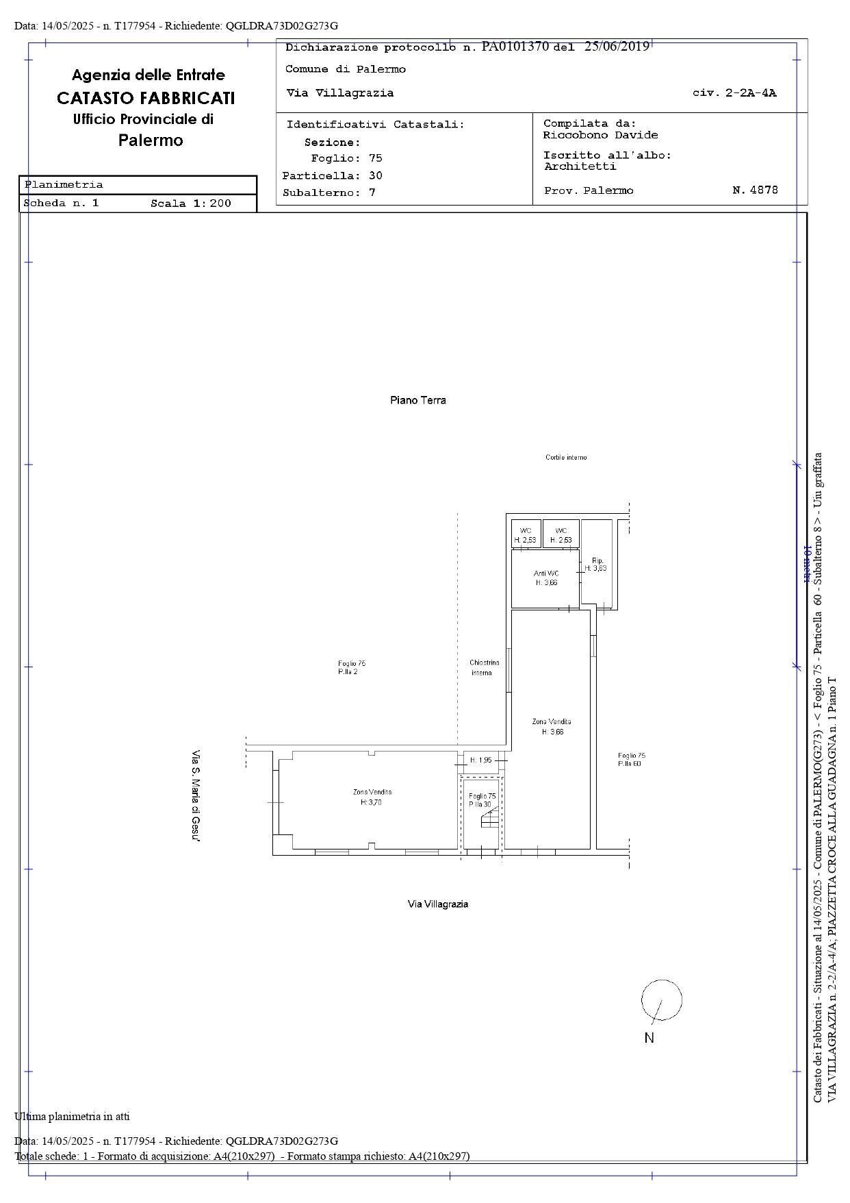 Foto 6 - Locale Commerciale via villagrazia
 
1 - 2 A, Palermo - planimetria 1