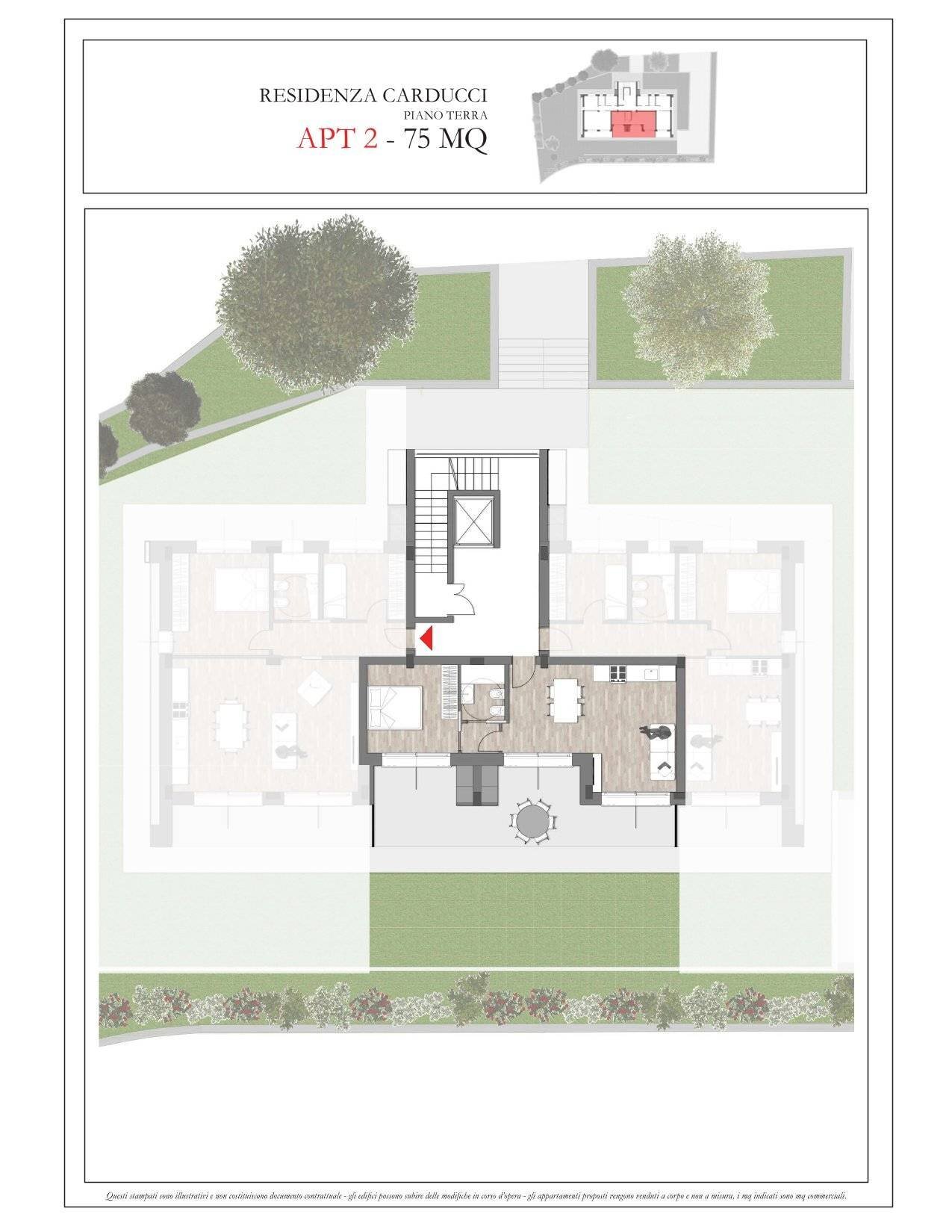 PIANTA APPARTAMENTO CON GIARDINO PRIVATO - Bilocale VIALE CARDUCCI, Sanremo - planimetria 1