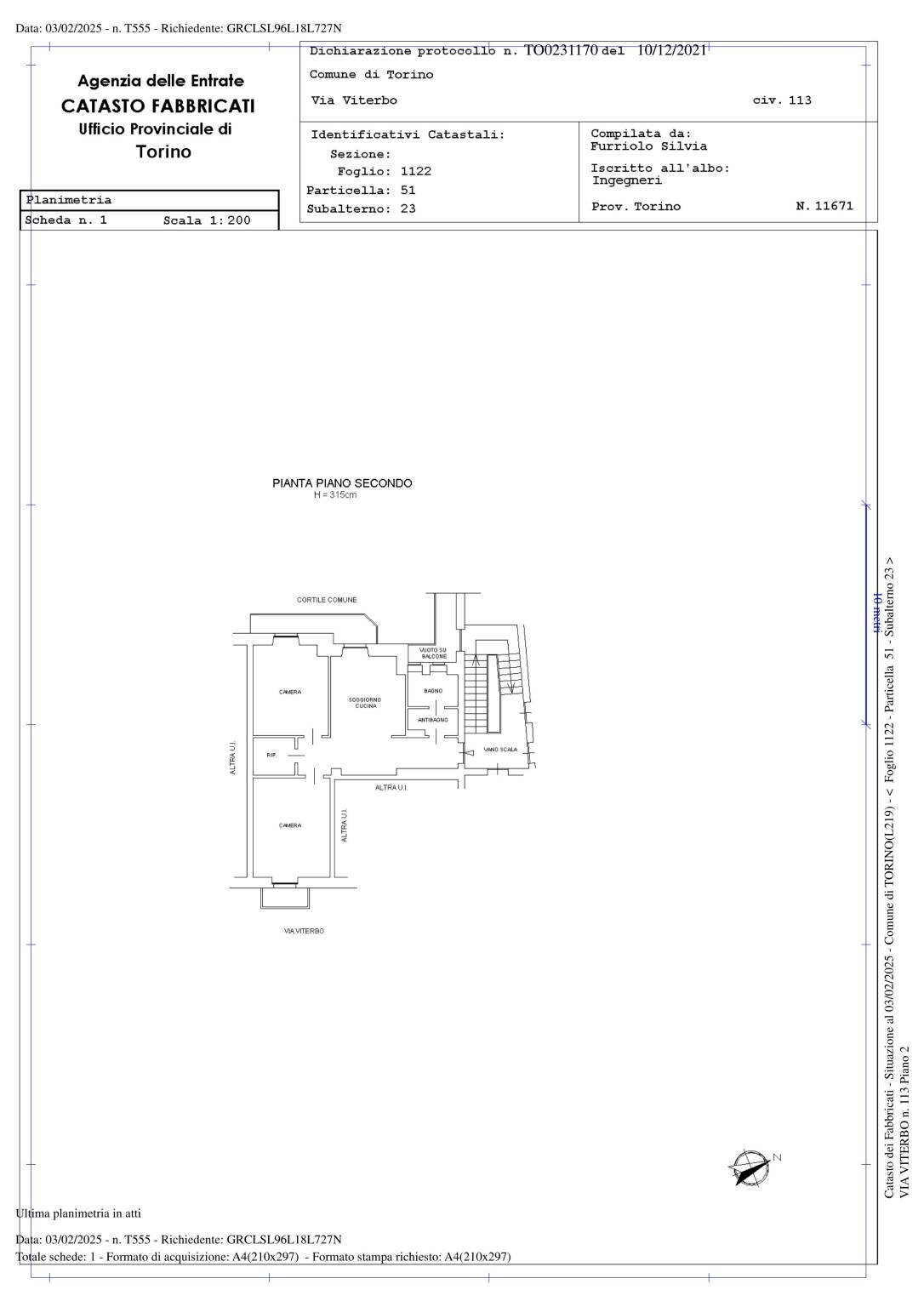 Trilocale via Viterbo, 113, Torino - planimetria 1