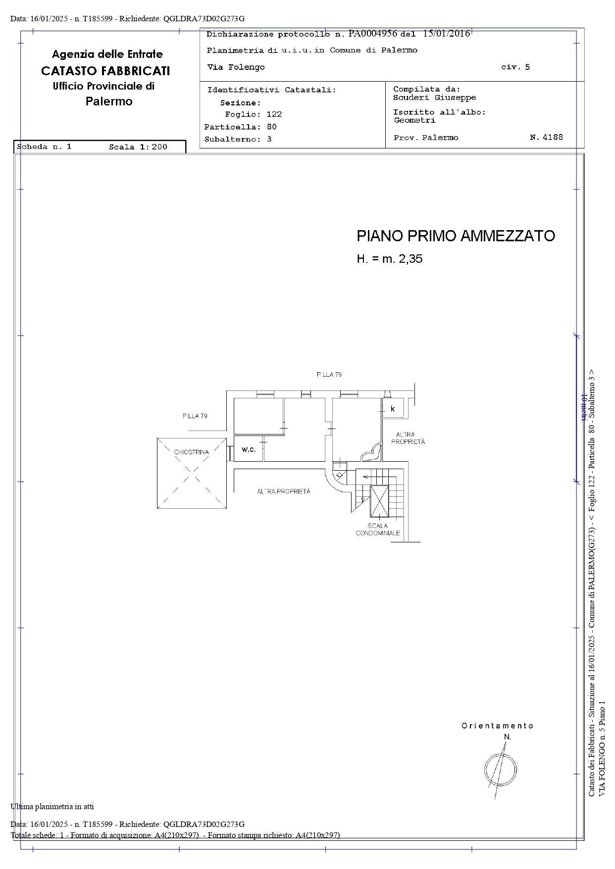 Foto 28 - Bilocale via Folengo
 
5, Palermo - planimetria 1