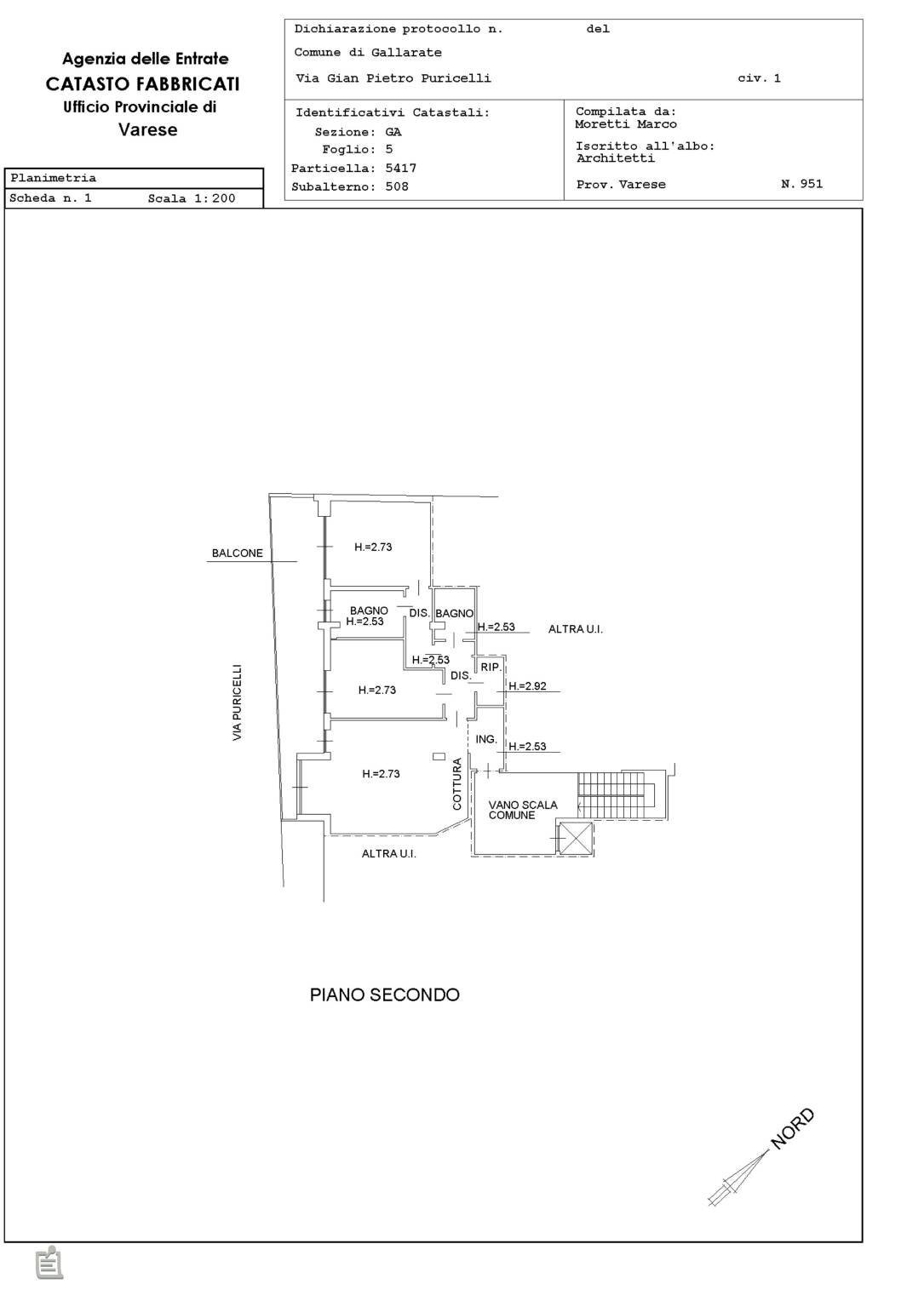 Three-room apartment via Gian Pietro Puricelli, 1, Gallarate - floor plans 1