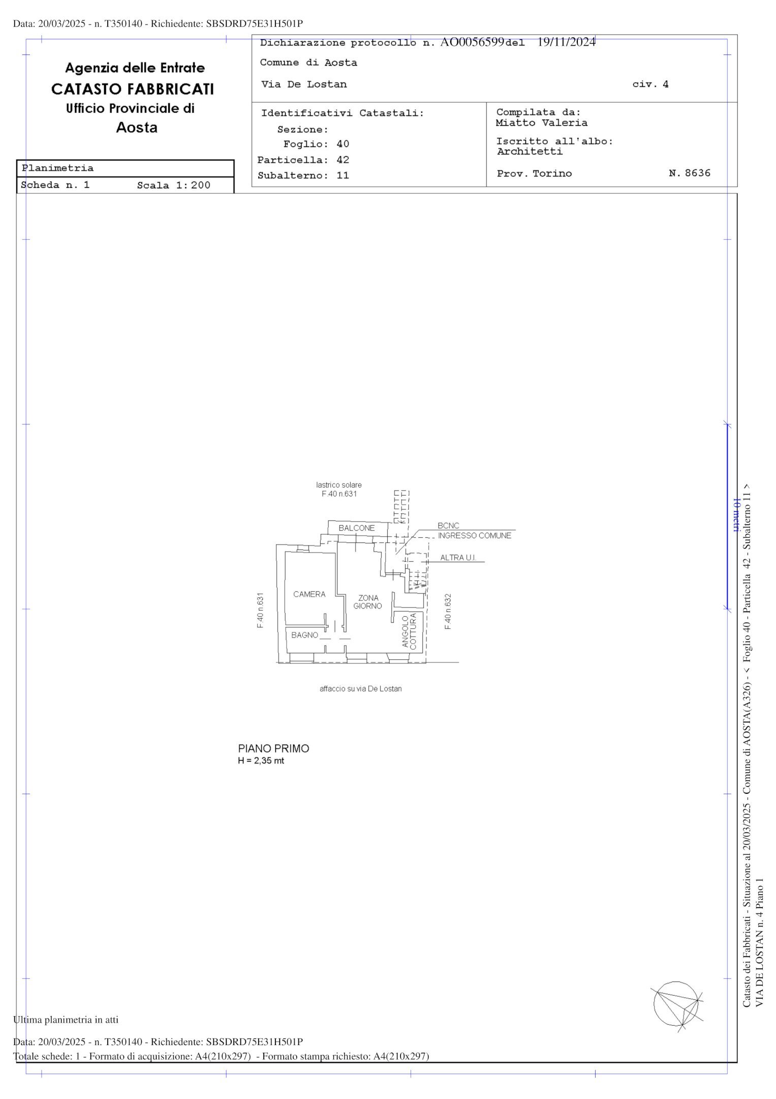 rue de lostan alloggio 1' piano - Bilocale rue de lostan, 4, Aosta - planimetria 1