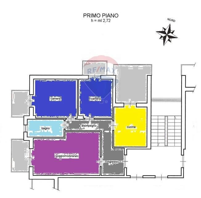 planimetria con ambienti colorati - Trilocale Brolo - planimetria 1