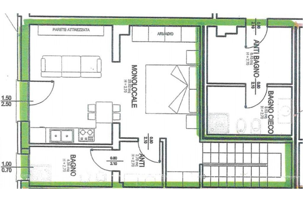 One-room apartment Piazza XXV Aprile, Malalbergo - floor plans 1