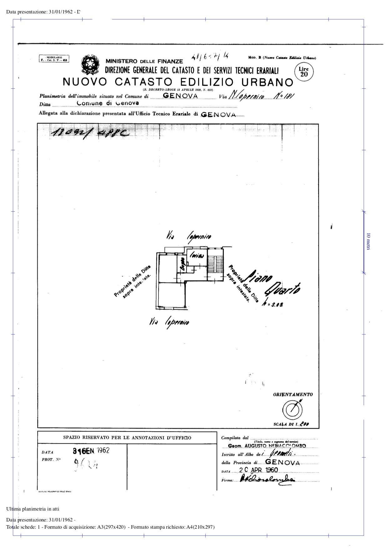 PLANIMETRIA - Appartamento Via Nicolo' Copernico
 
18, Genova - planimetria 1