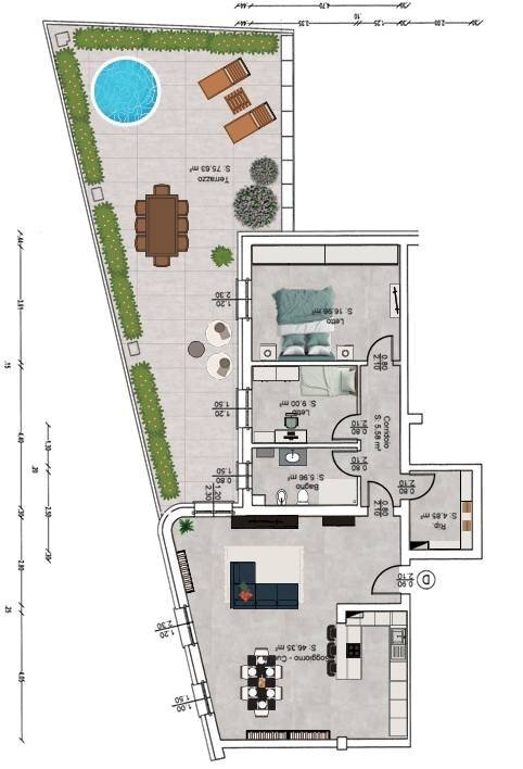 Foto 12 - Three-room apartment Poggio Rusco - floor plans 1