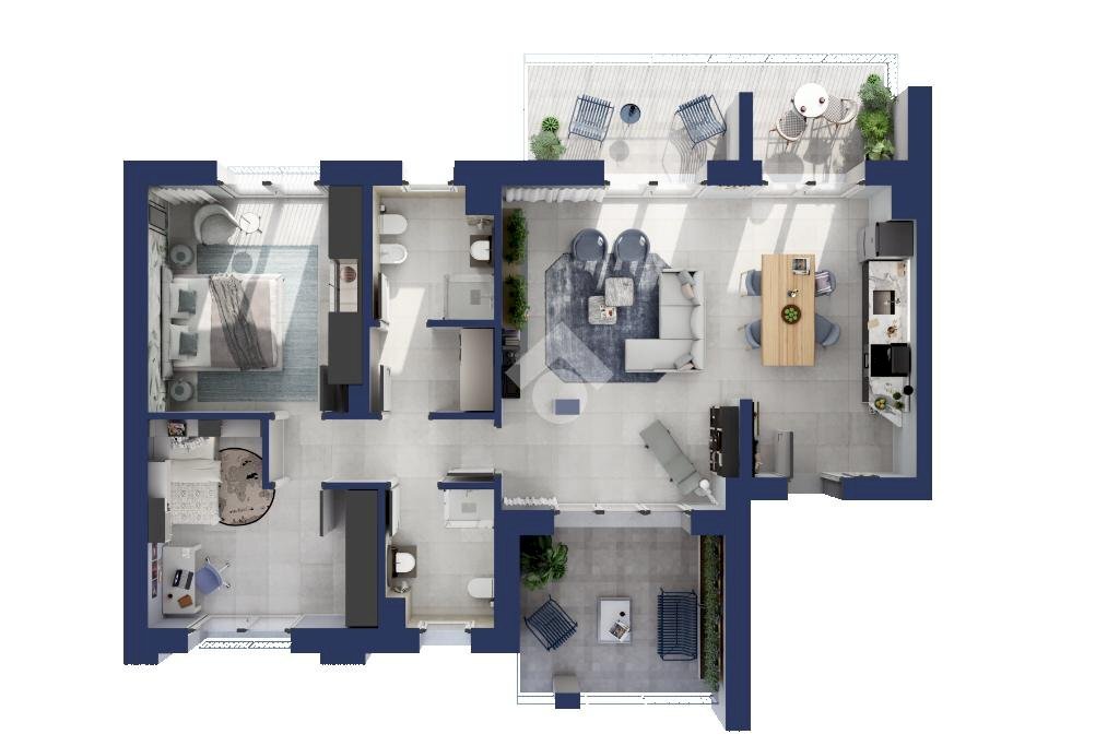 Three-room apartment Via Damiano Chiesa, Marcallo con Casone - floor plans 1