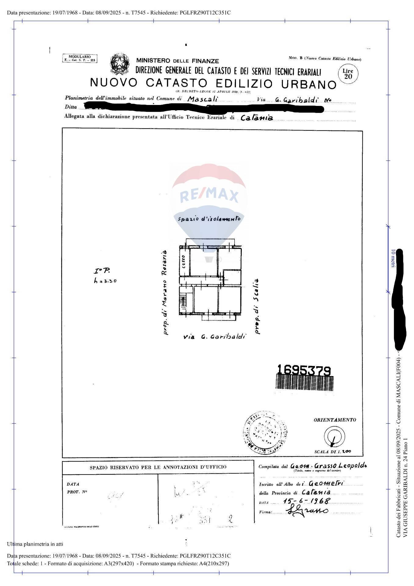 Pianta 2D - Casa semi indipendente via Giuseppe Garibaldi
 
22, Mascali - planimetria 1
