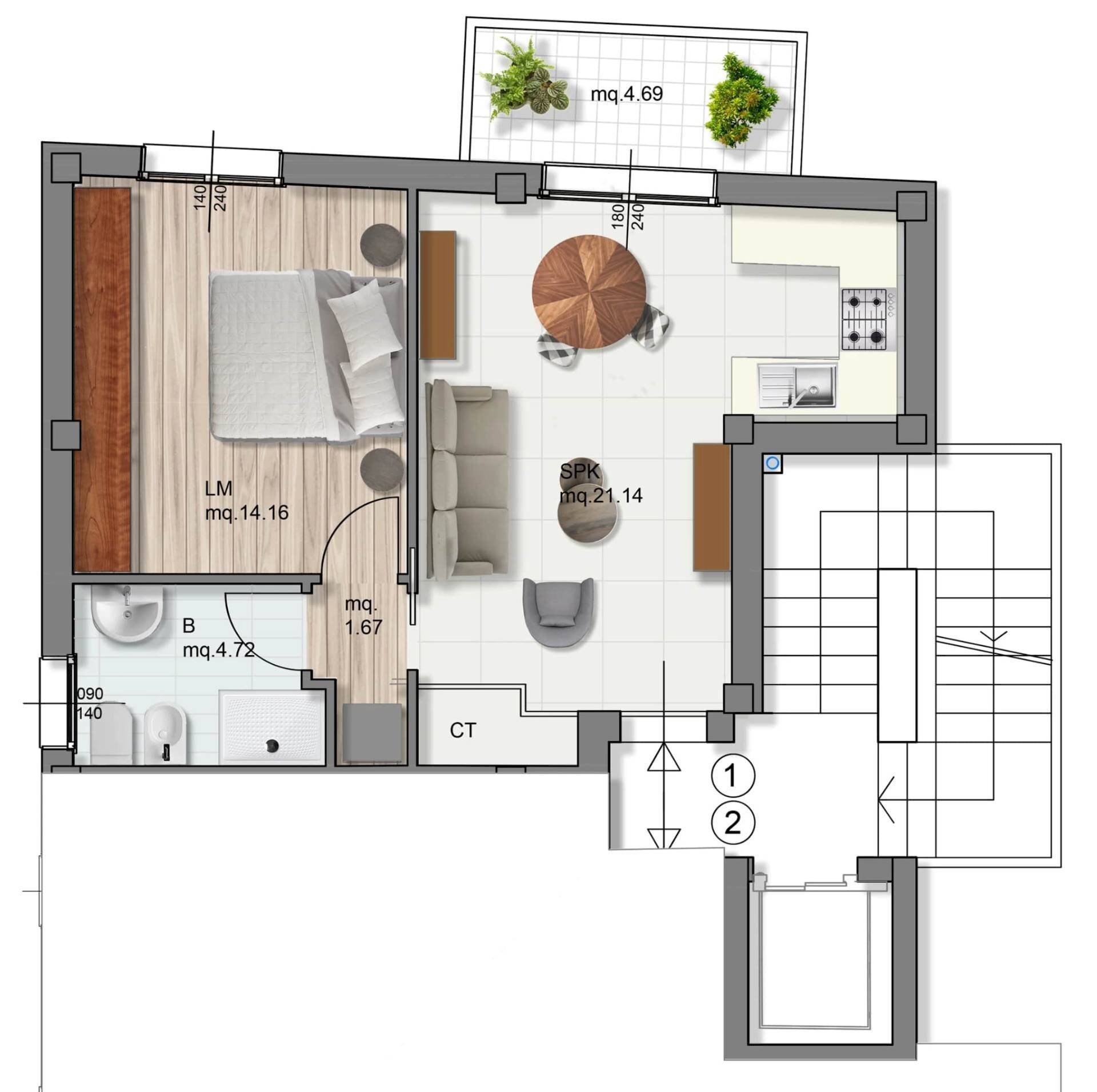 Foto 8 - Two-room apartment Via Clotilde Tambroni
 
11, Rimini - floor plans 1