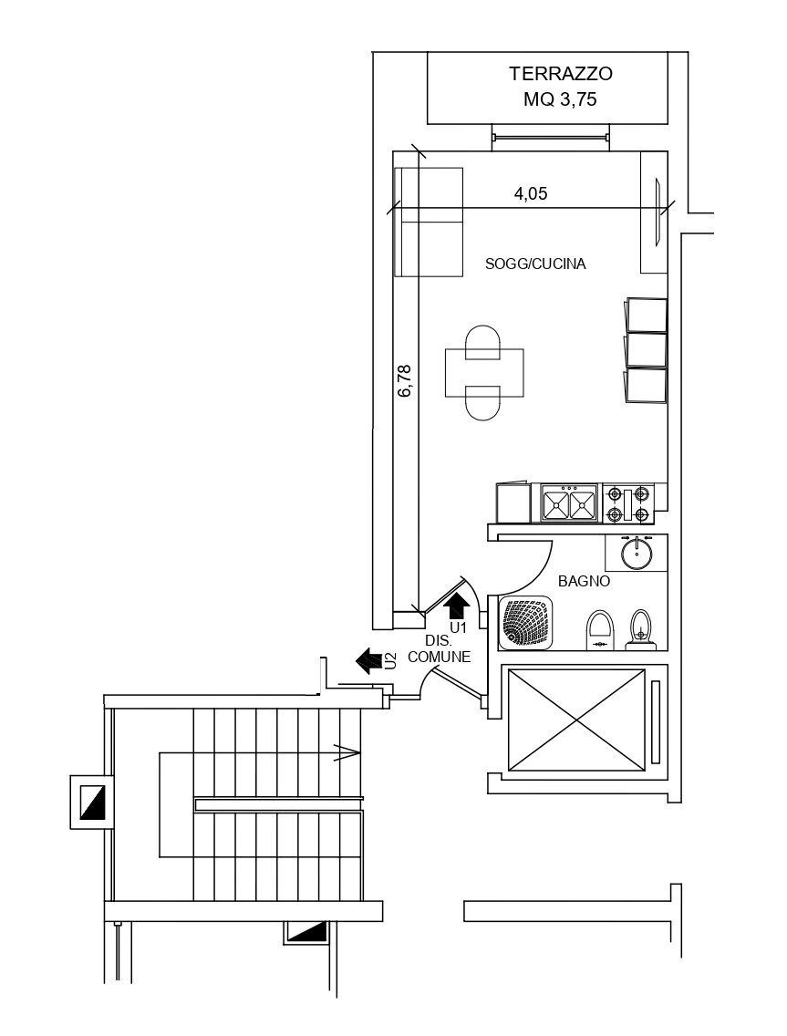 Monolocale via Giuseppe Mazzini, Bologna (zona Massarenti) - planimetria 1
