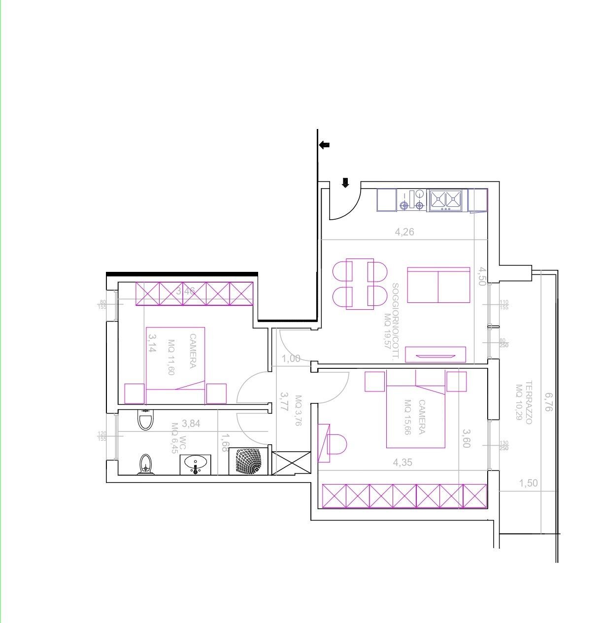 Trilocale via Riccardo Stracciari, Bologna (zona Santo Stefano) - planimetria 1