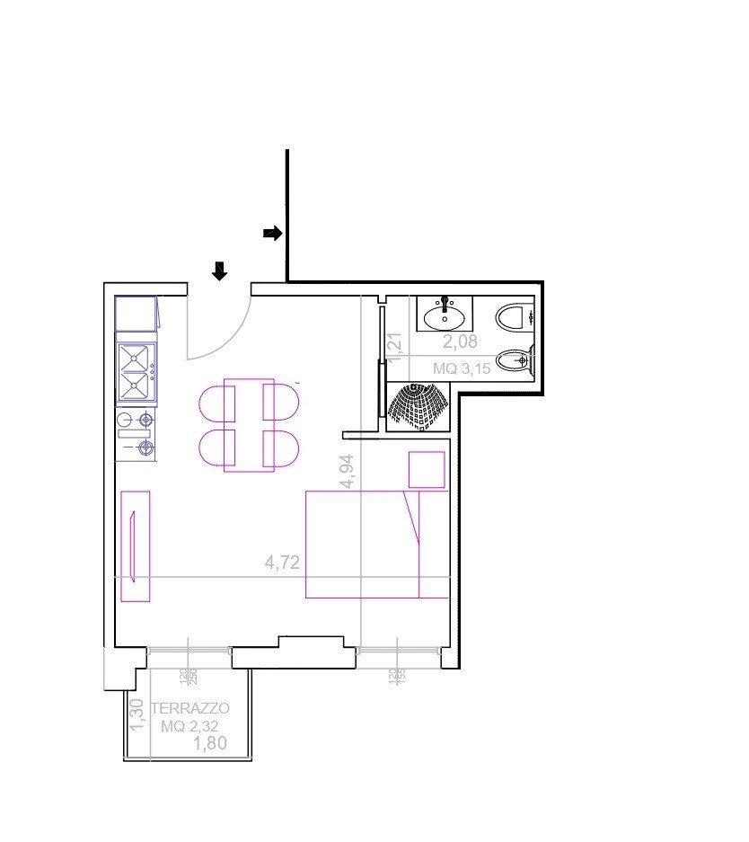 Monolocale via Riccardo Stracciari, Bologna (zona Santo Stefano) - planimetria 1