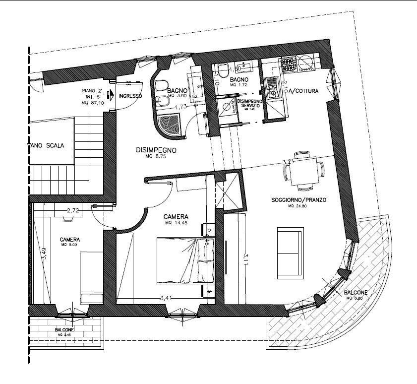 Trilocale via di Monte Verde, Roma - planimetria 1