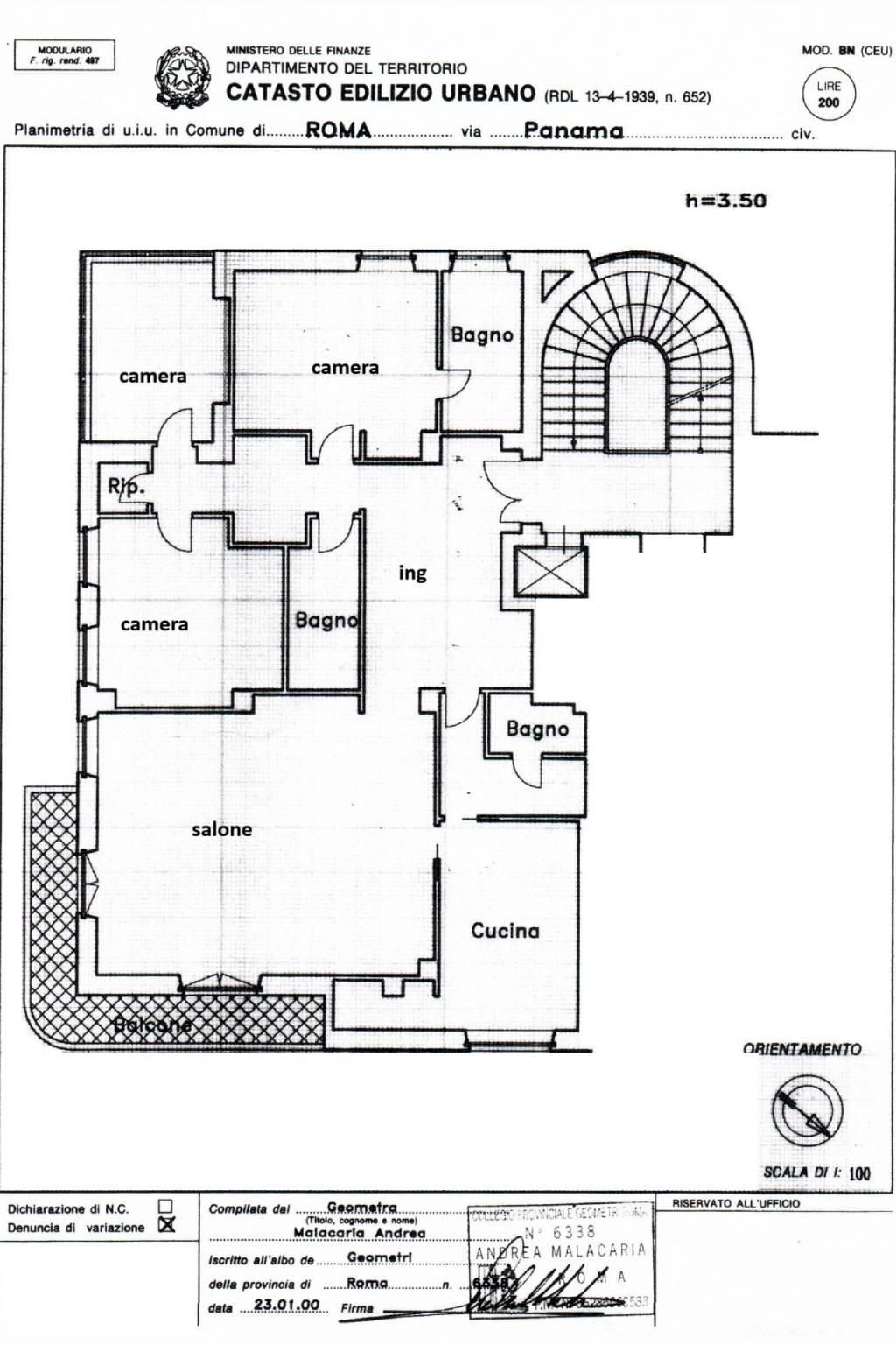 Quadrilocale via Panama, 92, Roma - planimetria 1