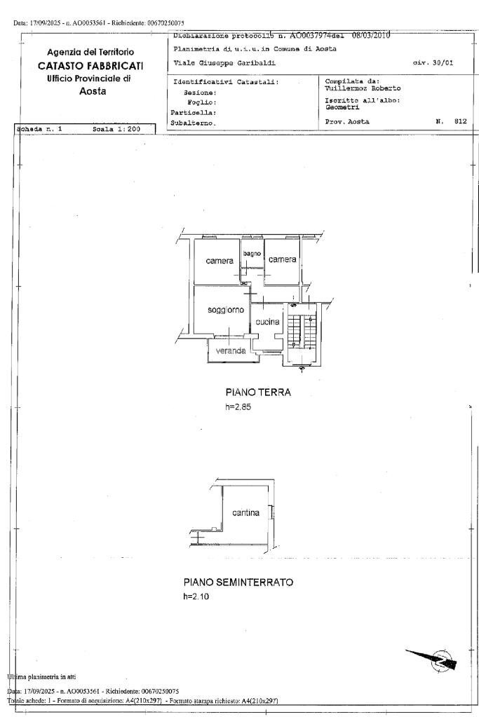 Quadrilocale via Giuseppe Garibaldi, Aosta - planimetria 1