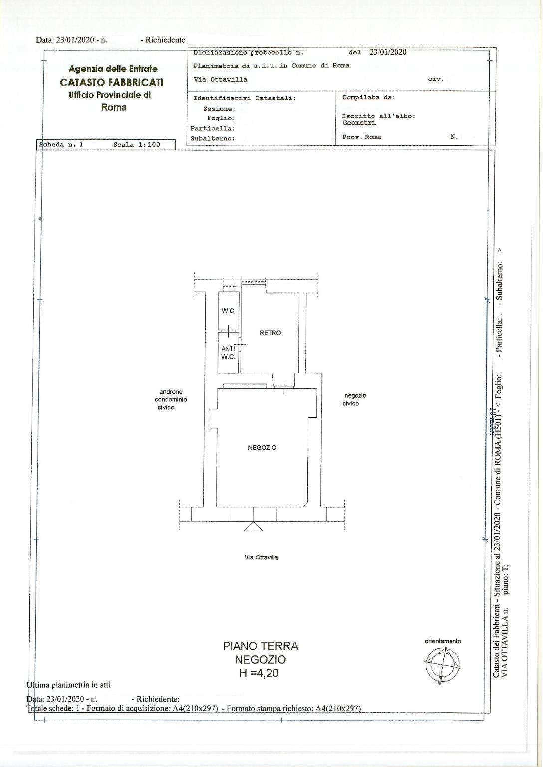 Negozio via Ottavilla, Roma - planimetria 1