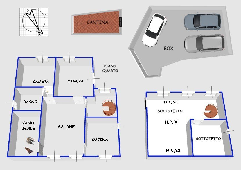 Four-room apartment via Daniele Manin, 17, Sori - floor plans 1
