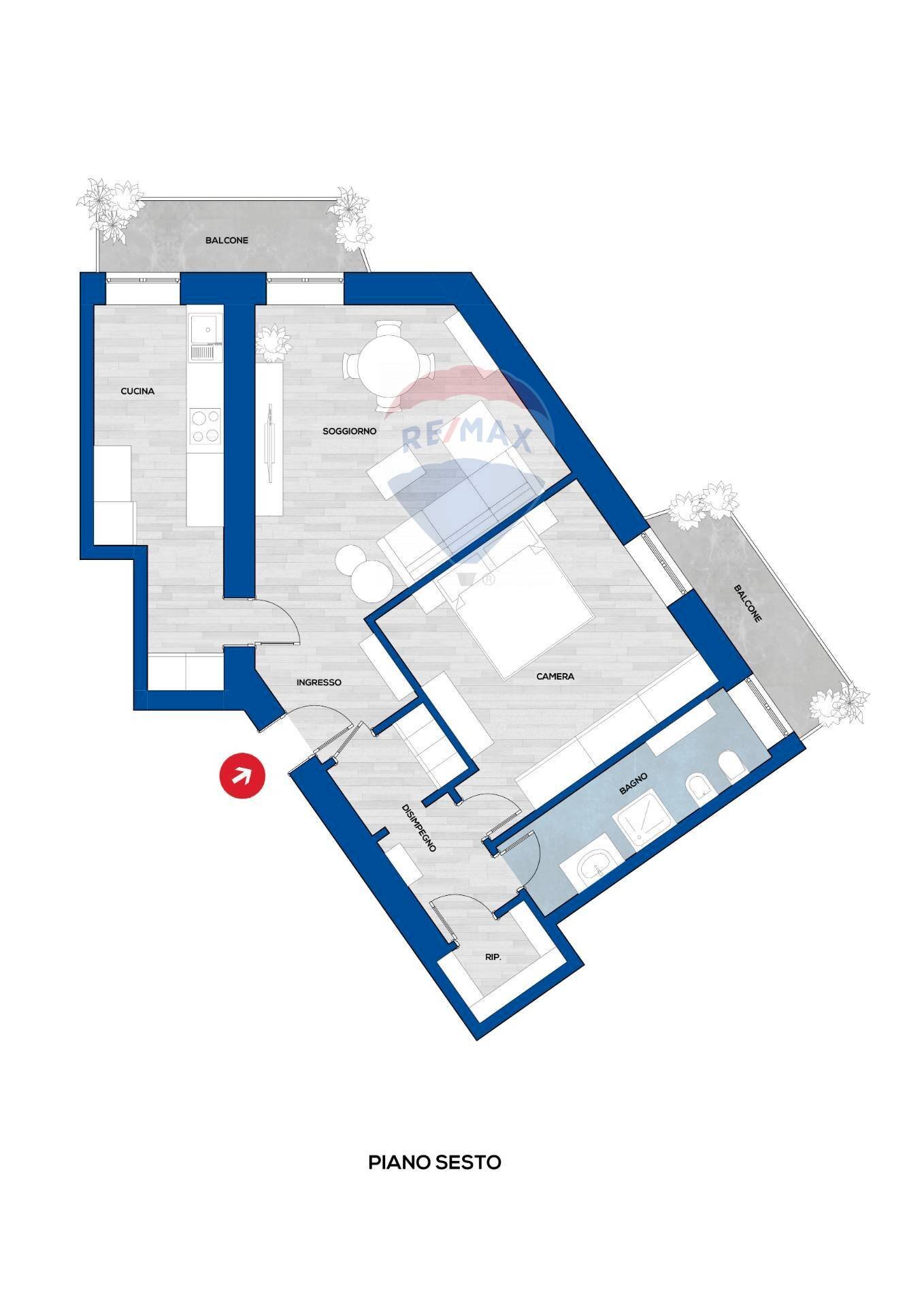 Pianta 2D - Four-room apartment Via Rizzeddu
 
17, Sassari - floor plans 1