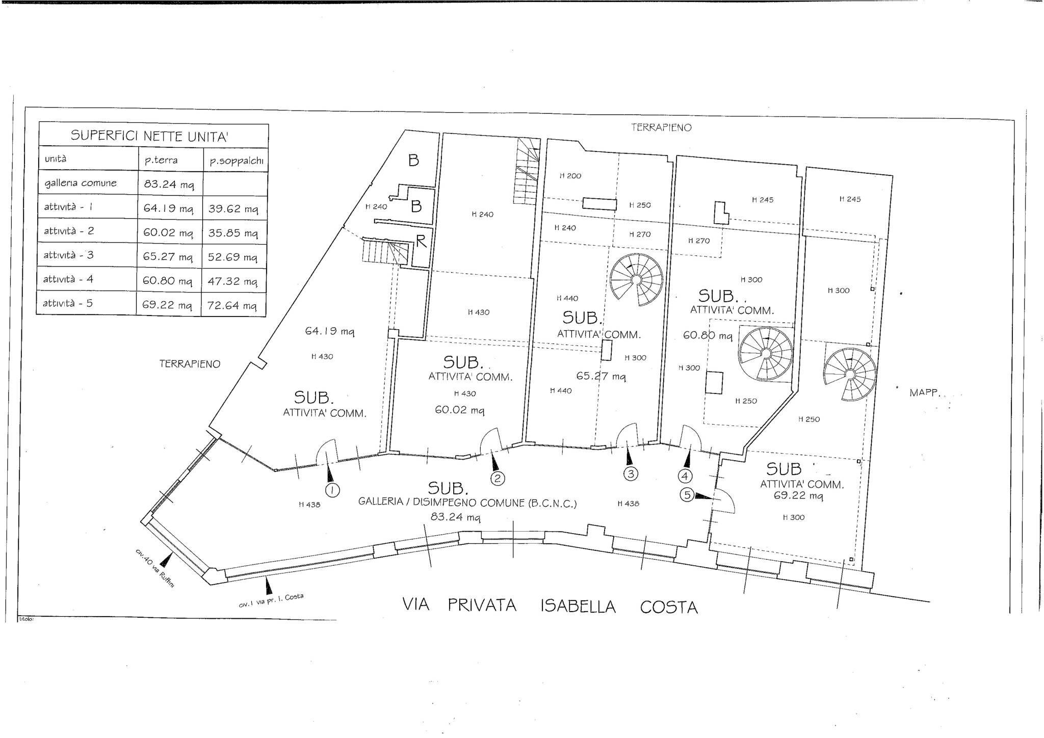 Commercial Activity via Jacopo Ruffini, Santa Margherita Ligure - floor plans 1