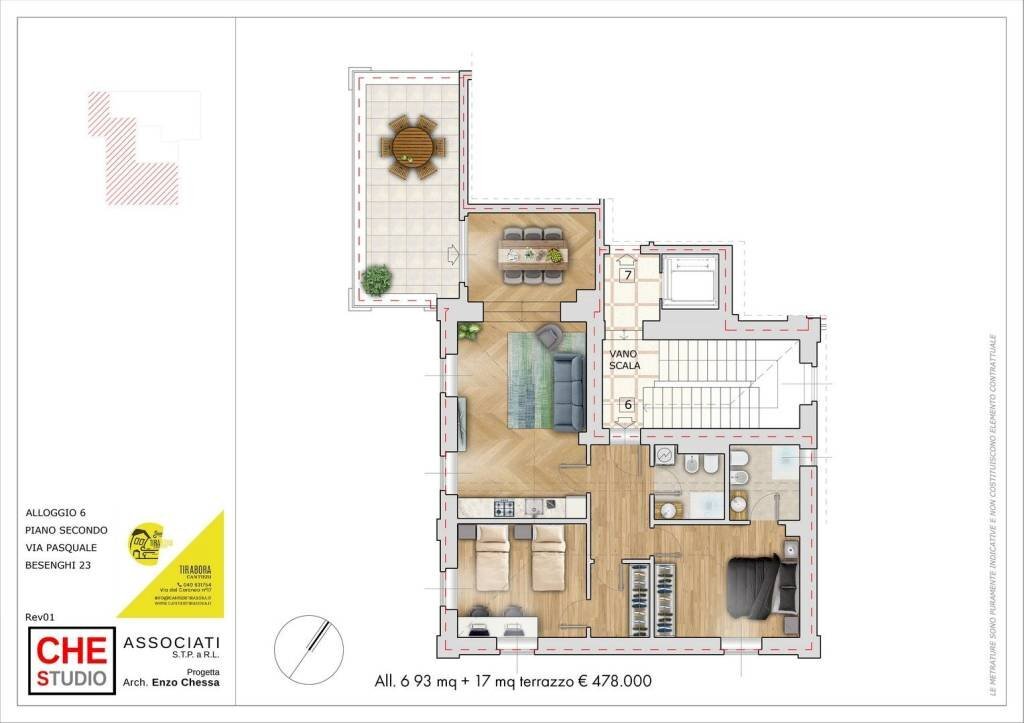 Planimetria - Trilocale via Pasquale Besenghi, 23, Trieste - foto 2